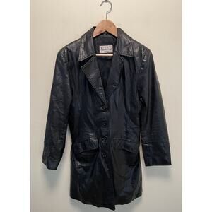 Vintage Womens Trench Coat Size Small Black Leather Belted Quiet Luxury 90s Y2K